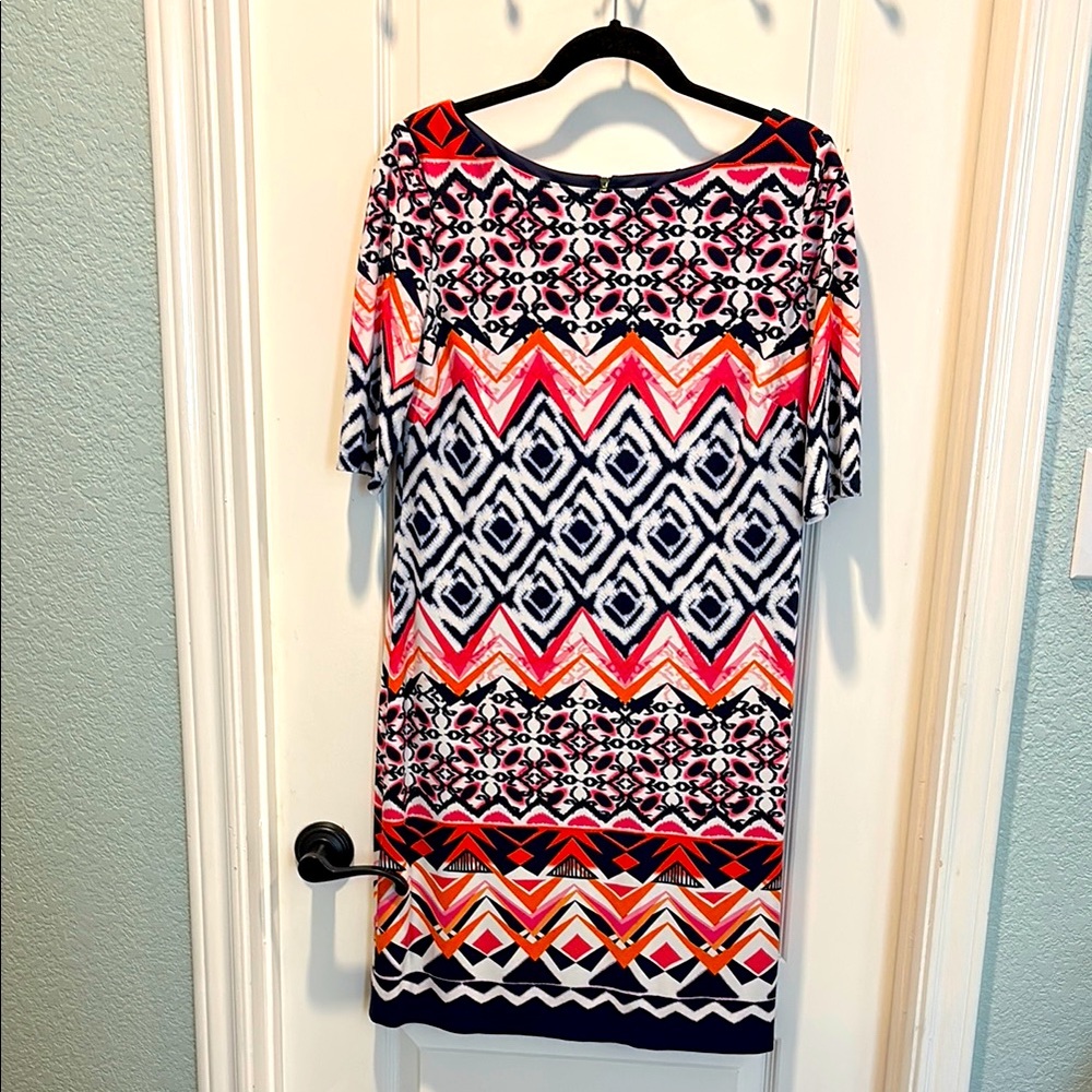 Vince Camuto Navy, Pink and Orange Sheath Dress